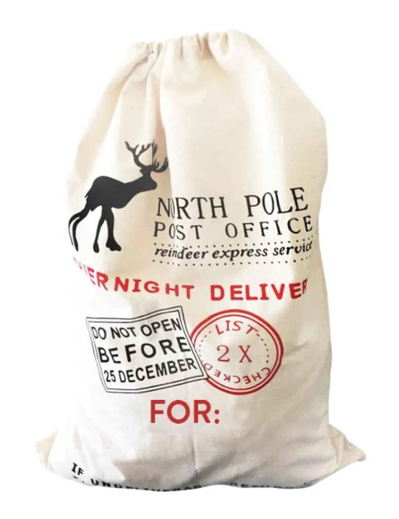 12 ct Printed North Pole Canvas Santa Sacks - By Dozen