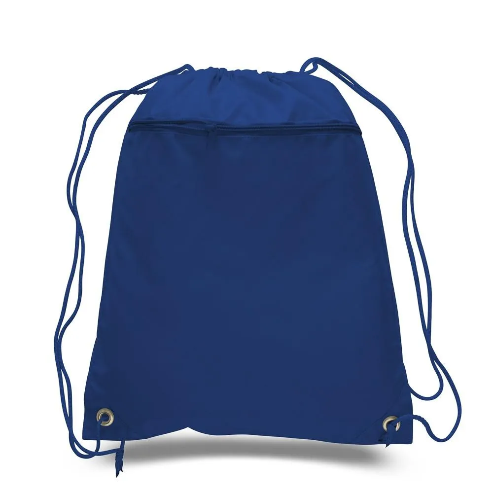 12 ct Promotional Polyester Drawstring Bags with Front Pocket - By Dozen