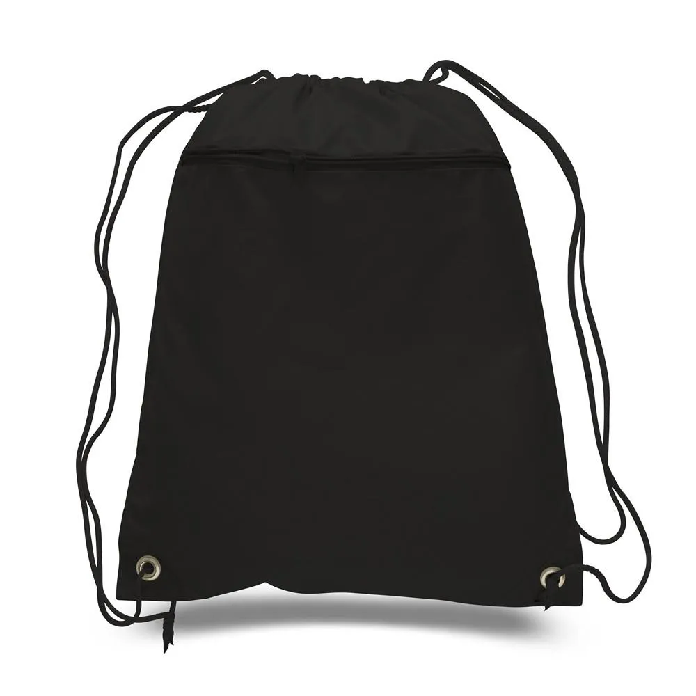 12 ct Promotional Polyester Drawstring Bags with Front Pocket - By Dozen