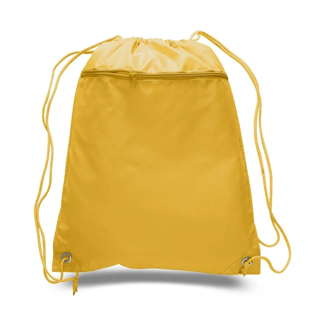 12 ct Promotional Polyester Drawstring Bags with Front Pocket - By Dozen