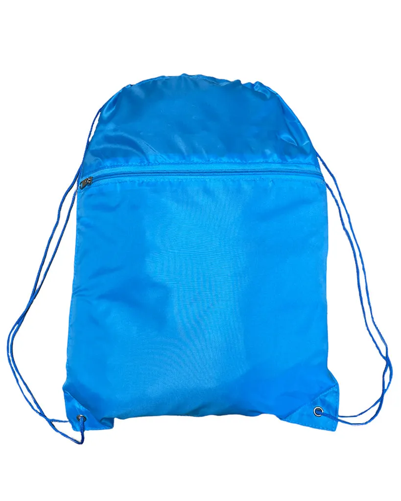 12 ct Promotional Polyester Drawstring Bags with Front Pocket - By Dozen