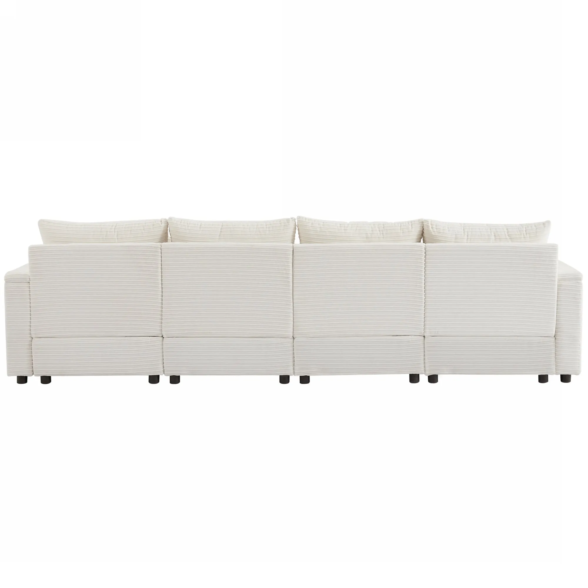 123.2" Modern 4-Seater Sectional Sofa with Storage, Ottomans, USB Ports, Cup Holders, Phone Holder, Beige