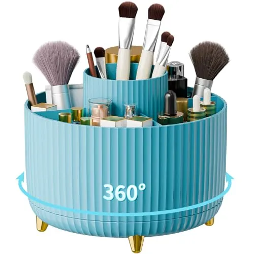 360° Rotate Makeup Brush Holder Organizer, Makeup Organizers Countertop, Makeup organization and Skincare Storage with Gift Box Packing for Vanity, Desktop, Bathroom (Black)