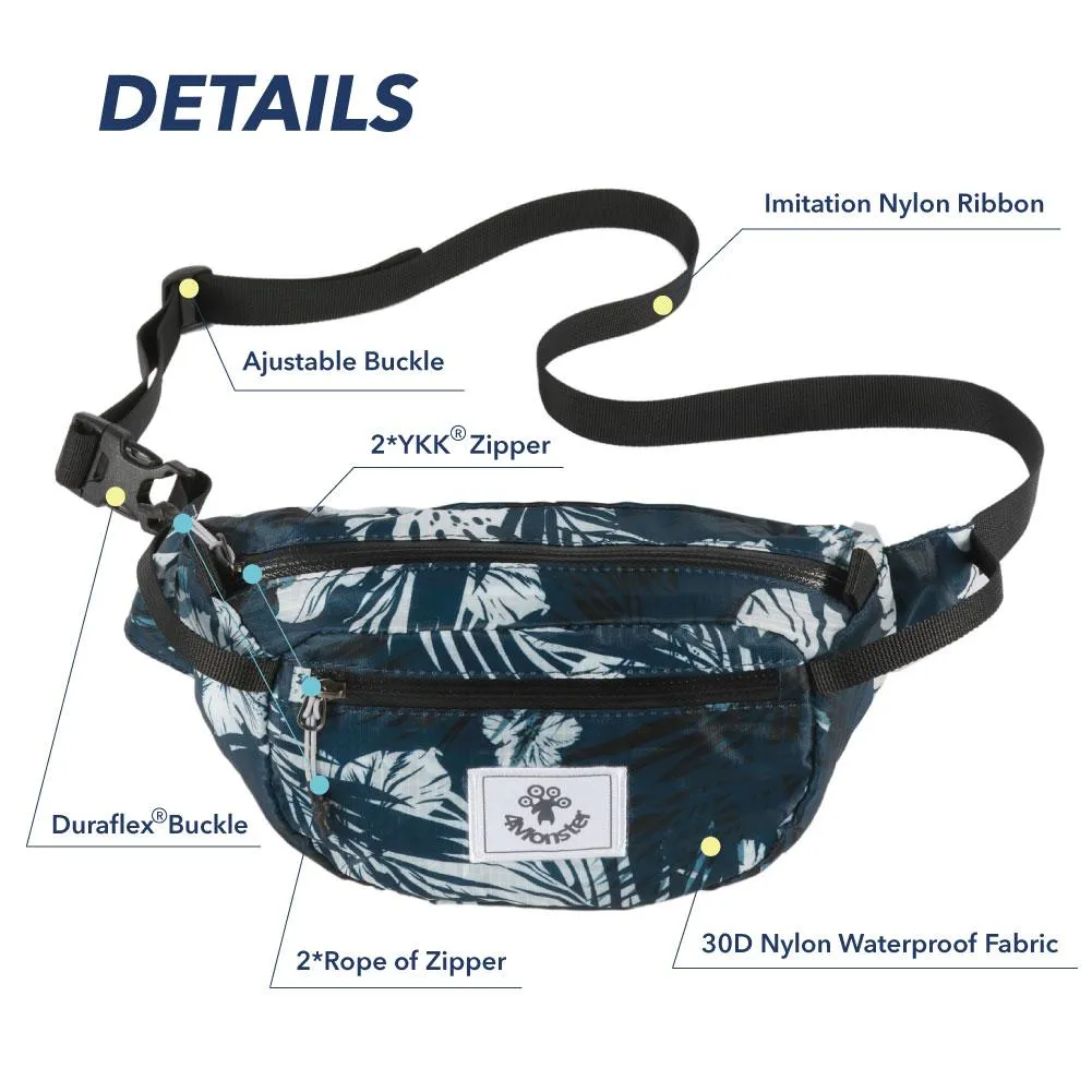 4Monster Hiking Waist Packs Portable with Multi-Pockets Adjustable Belts-Printed Style