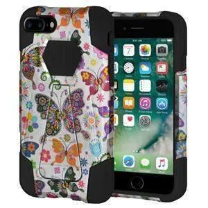 Amzer Dual Layer Designer Hybrid iPhone 7 Case with Kickstand - Colorful Butterfly Flower Polka Dot Floral