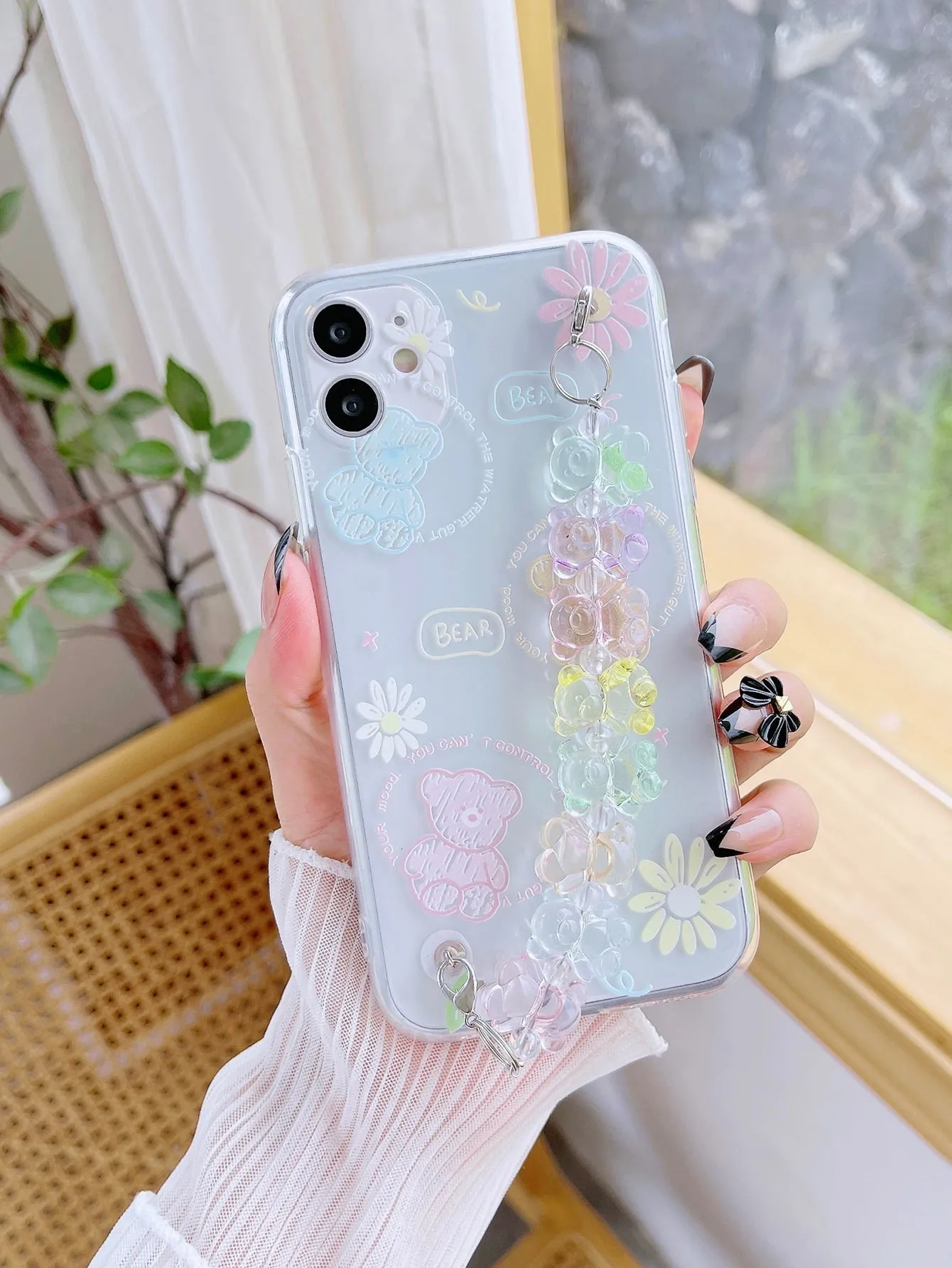 Bear Decor Hand Strap Phone Case