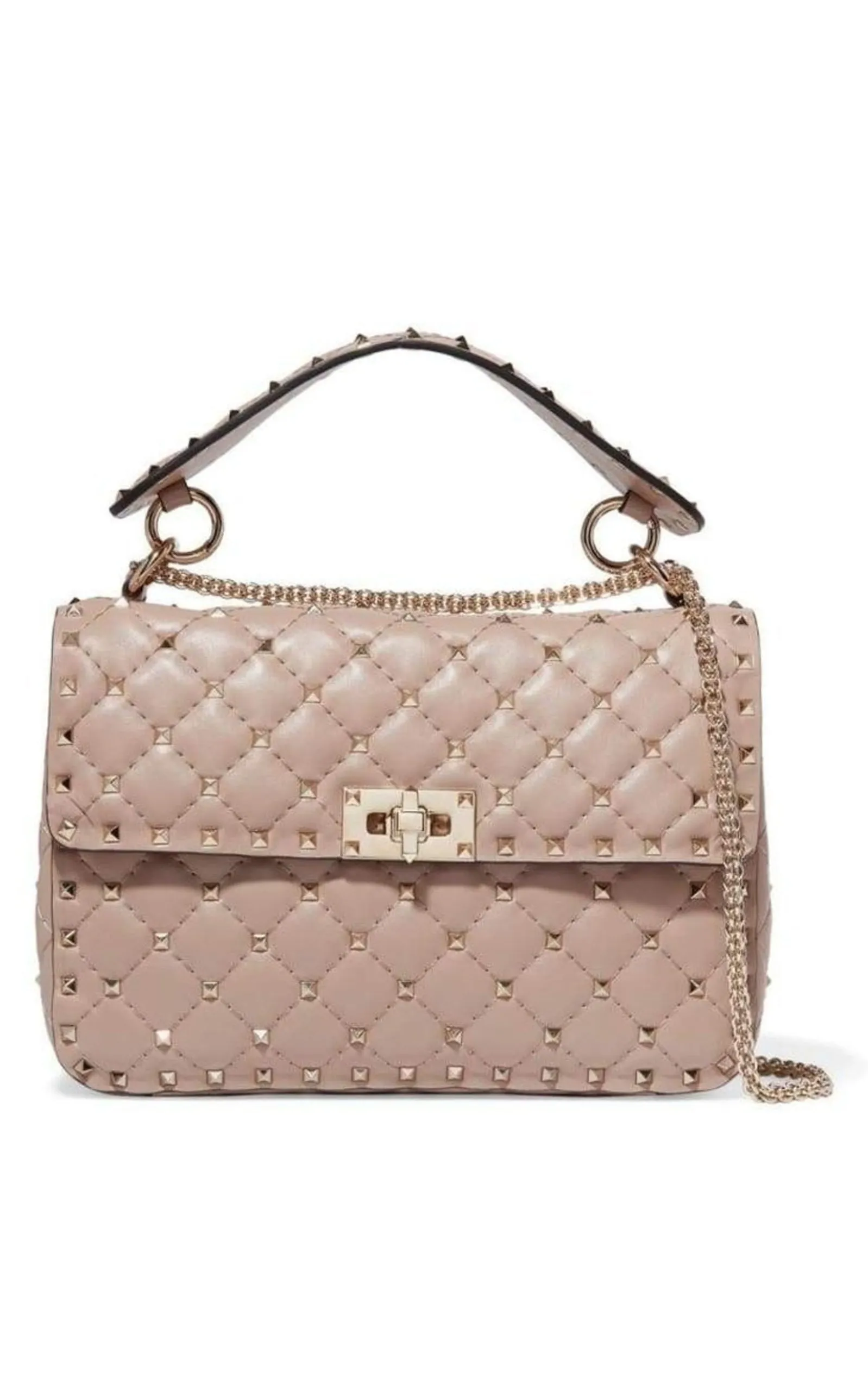 Beige Medium Rockstud Matelassé Bag