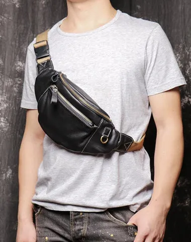 Best Black Leather Fanny Pack Men's Black Chest Bag Best Hip Bag Waist Bag For Men