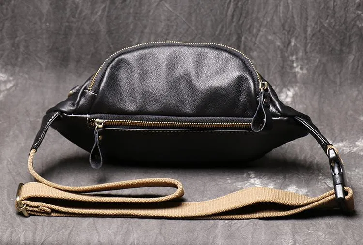 Best Black Leather Fanny Pack Men's Black Chest Bag Best Hip Bag Waist Bag For Men