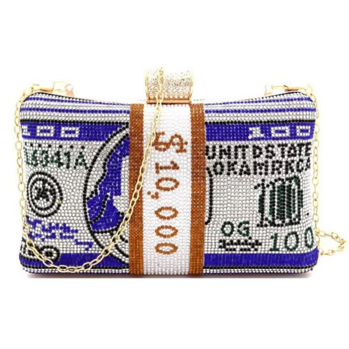 Blue Bling Banded Cash Luxury Clutch