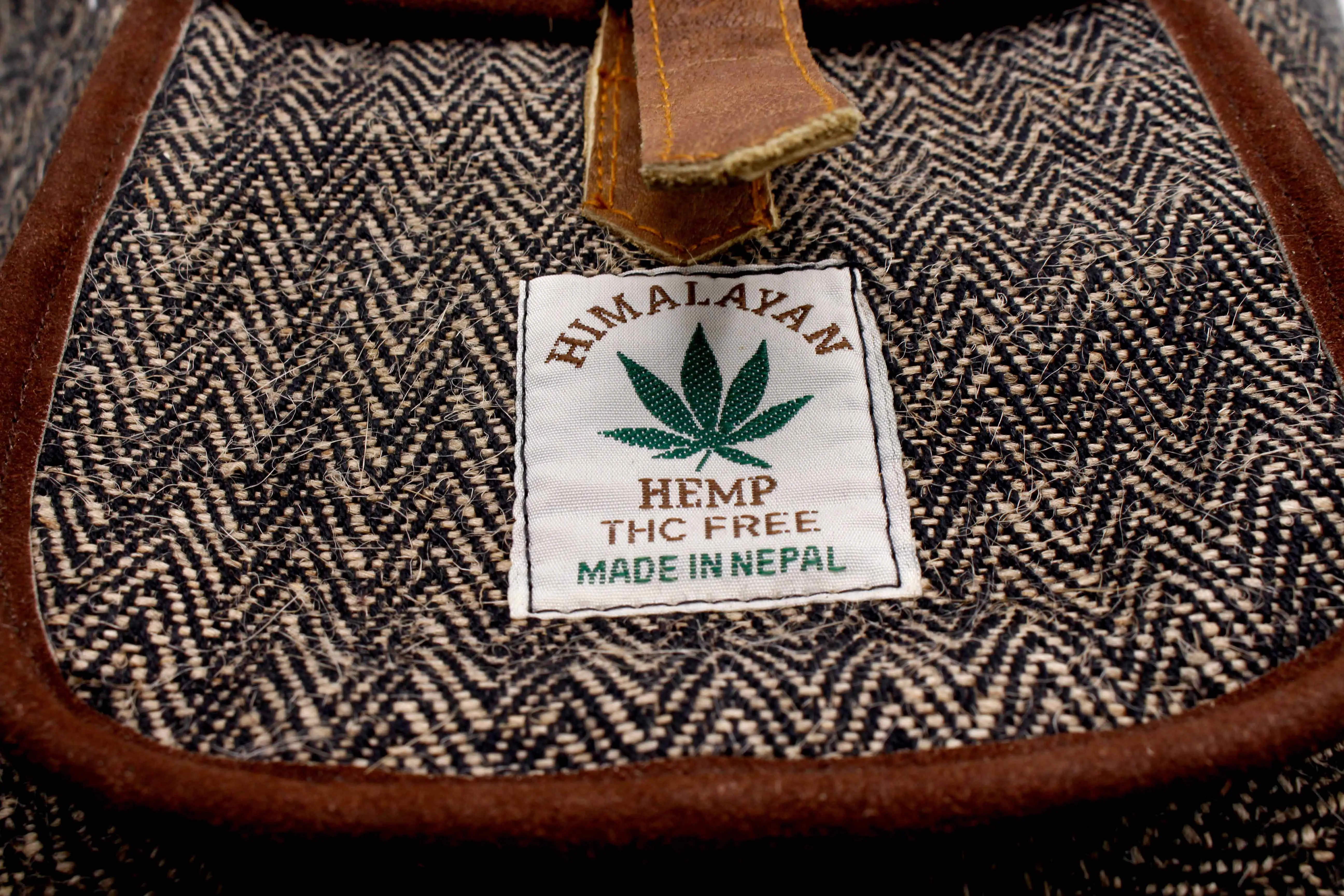 Brown Herringbone Unisex Hemp Backpack