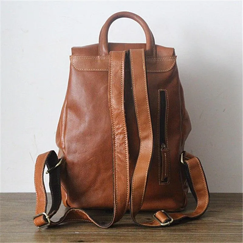 Casual Fashion Women's Brown Solid Genuine Leather Hasp Travel Backpack