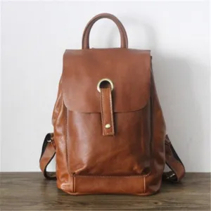 Casual Fashion Women's Brown Solid Genuine Leather Hasp Travel Backpack