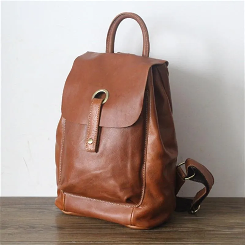 Casual Fashion Women's Brown Solid Genuine Leather Hasp Travel Backpack