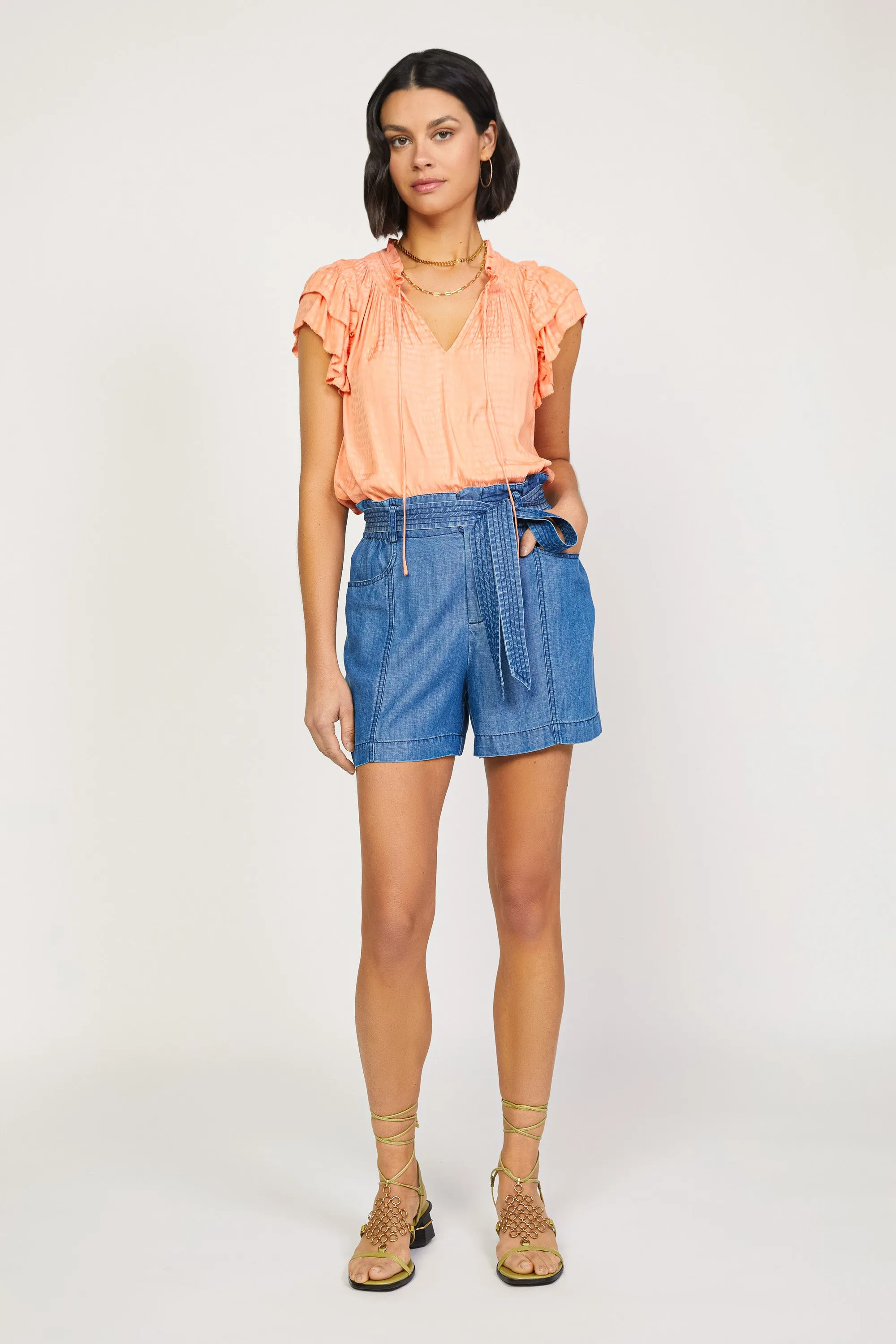 Chambray High Waist Shorts