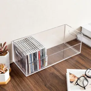 Clear Acrylic Stackable CD Holder Rack with Cutout Carrying Handles, Jewel Case Display Crate