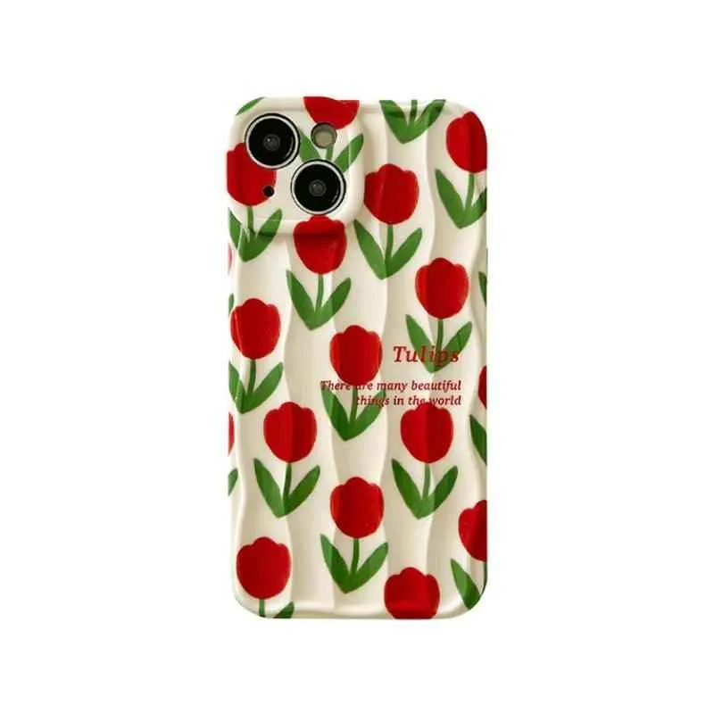 Cute Phone Cases For iPhone 11, 12, 13, 14, and 15 Pro Max - Beautiful Red Flower - Wavy Cover - TSP266