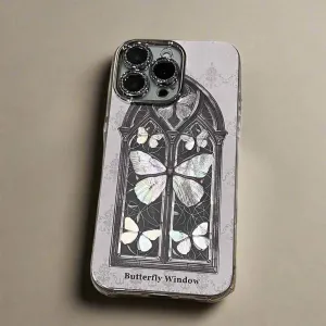 Cute Phone Cases for iPhone 12, 13, 14, and 15 Pro Max - Glitter Butterfly, Window Floral Back Cover - TSP460