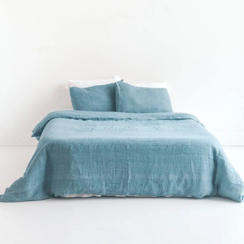 Denim Blue Linen Duvet Cover Set