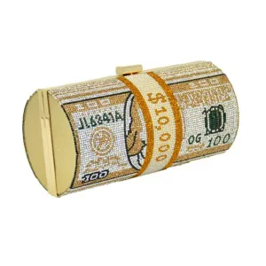 Gold Bling Rolled Benjamins Clutch