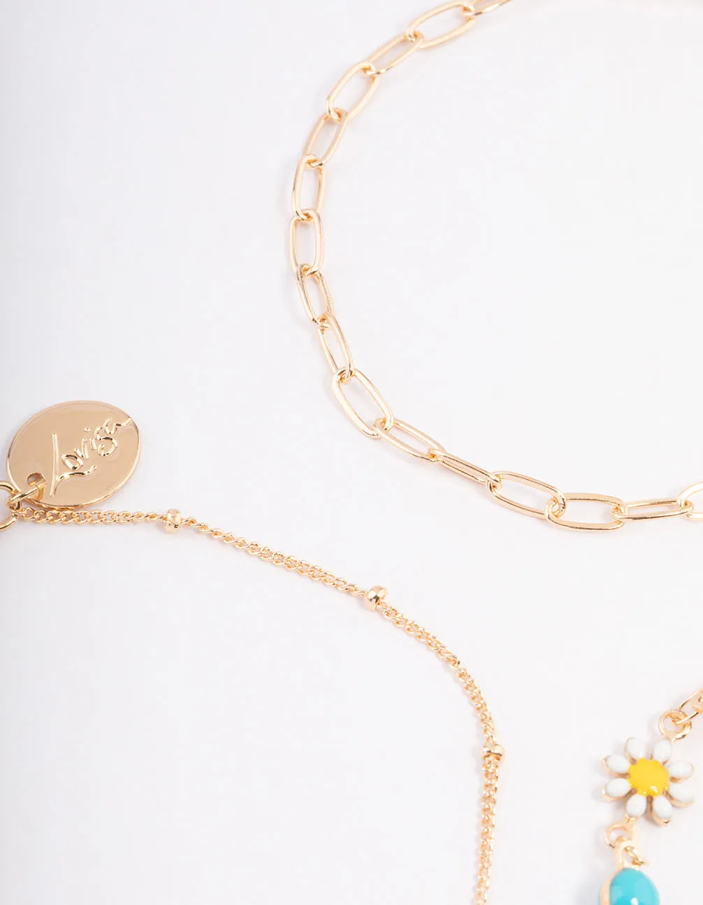 Gold Colourful Daisy & Chain Bracelet Pack