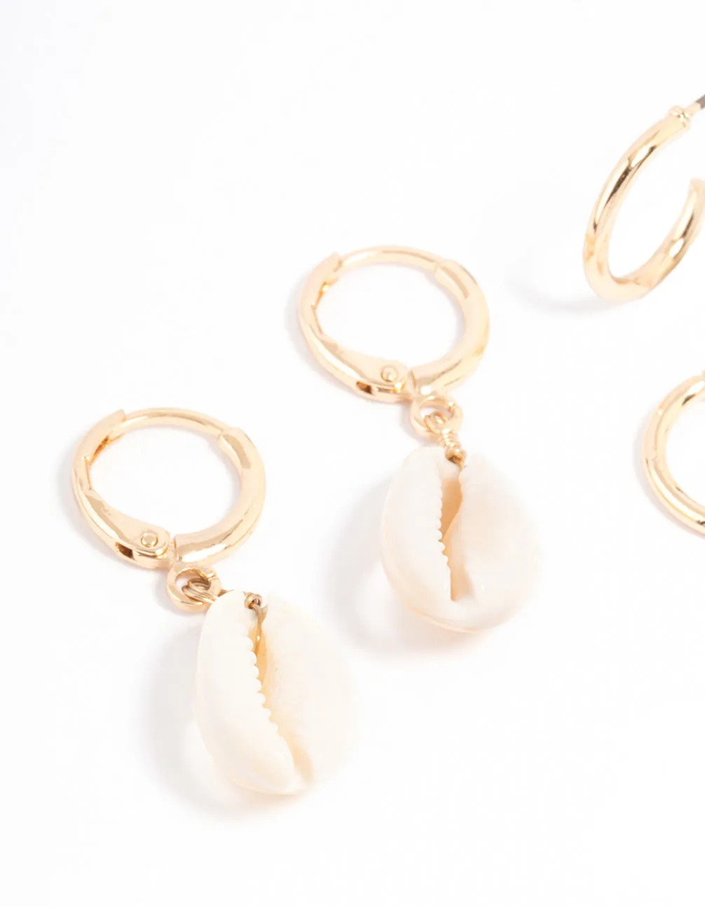 Gold Cowrie Shell & Hoop Earrings Pack