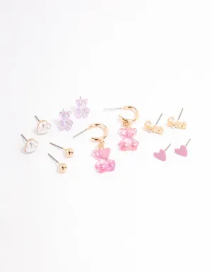 Gold Pastel Cute Love Earrings 6-Pack