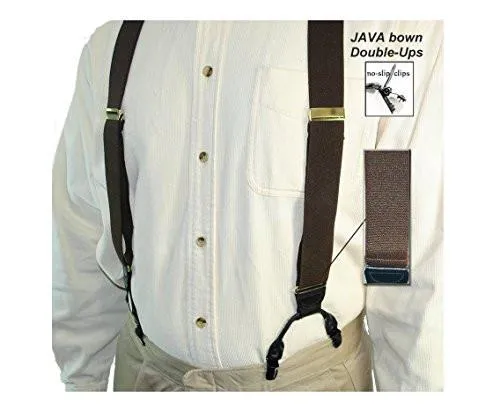 Hold-Ups Dark Brown Java Colored Casual Series Dual-Clip Suspenders With Y-Back leather crosspatch