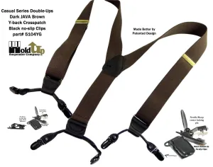 Hold-Ups Dark Brown Java Colored Casual Series Dual-Clip Suspenders With Y-Back leather crosspatch