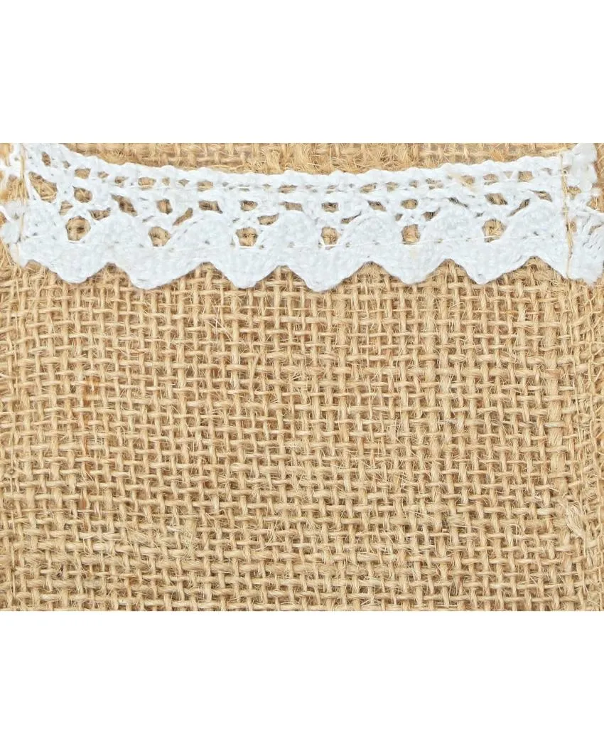 Jute Cutlery Holders Pocket With Lace | Set of 6 | 6 x 3 inches