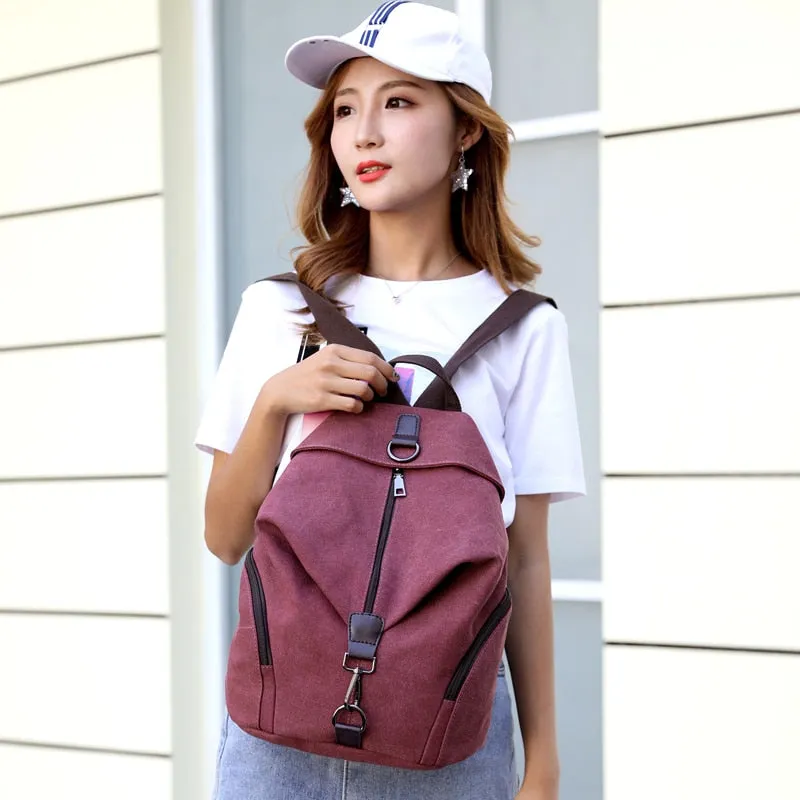 Korean-Inspired Canvas School Backpack for Women