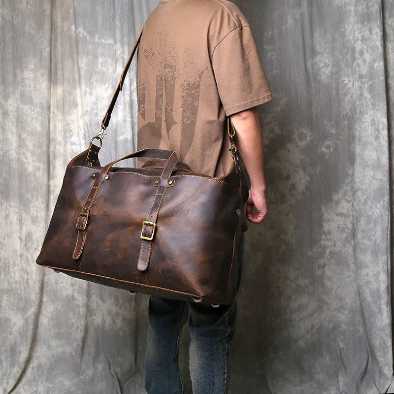 Leather Overnight Duffel Bag for Men