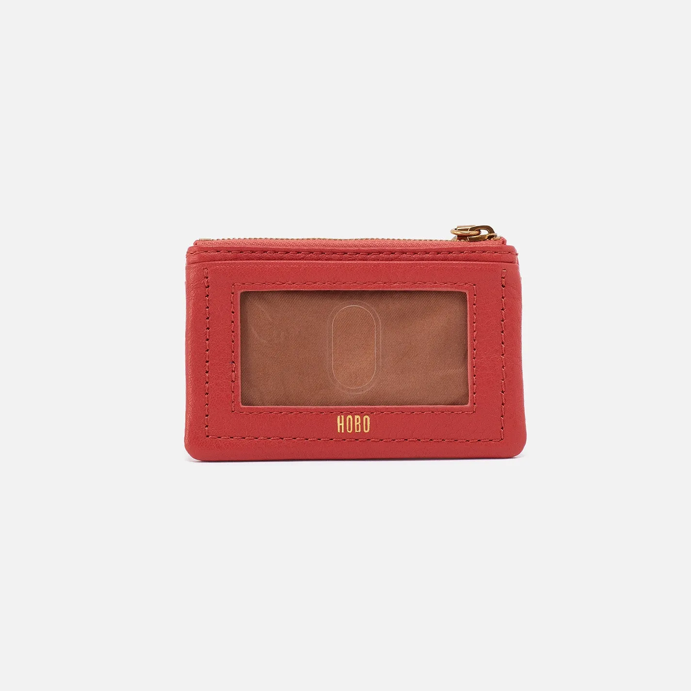 Lumen Card Case In Pebbled Leather - Red Clay