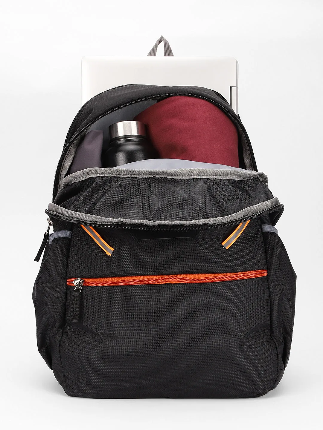 Men's Black & Orange Water Repellent Travel Backpack with adjustable shoulder strap