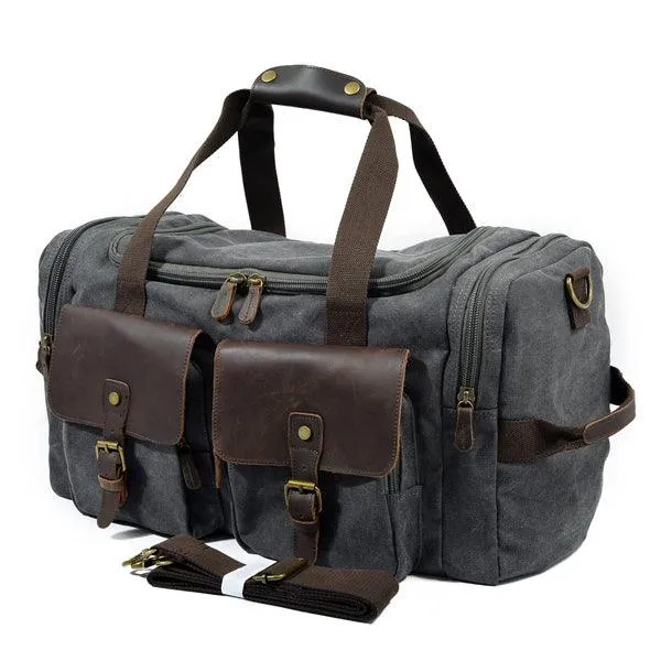 Men's Leather And Canvass  Duffel  Bag-Green