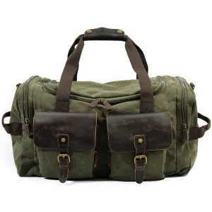 Men's Leather And Canvass  Duffel  Bag-Green