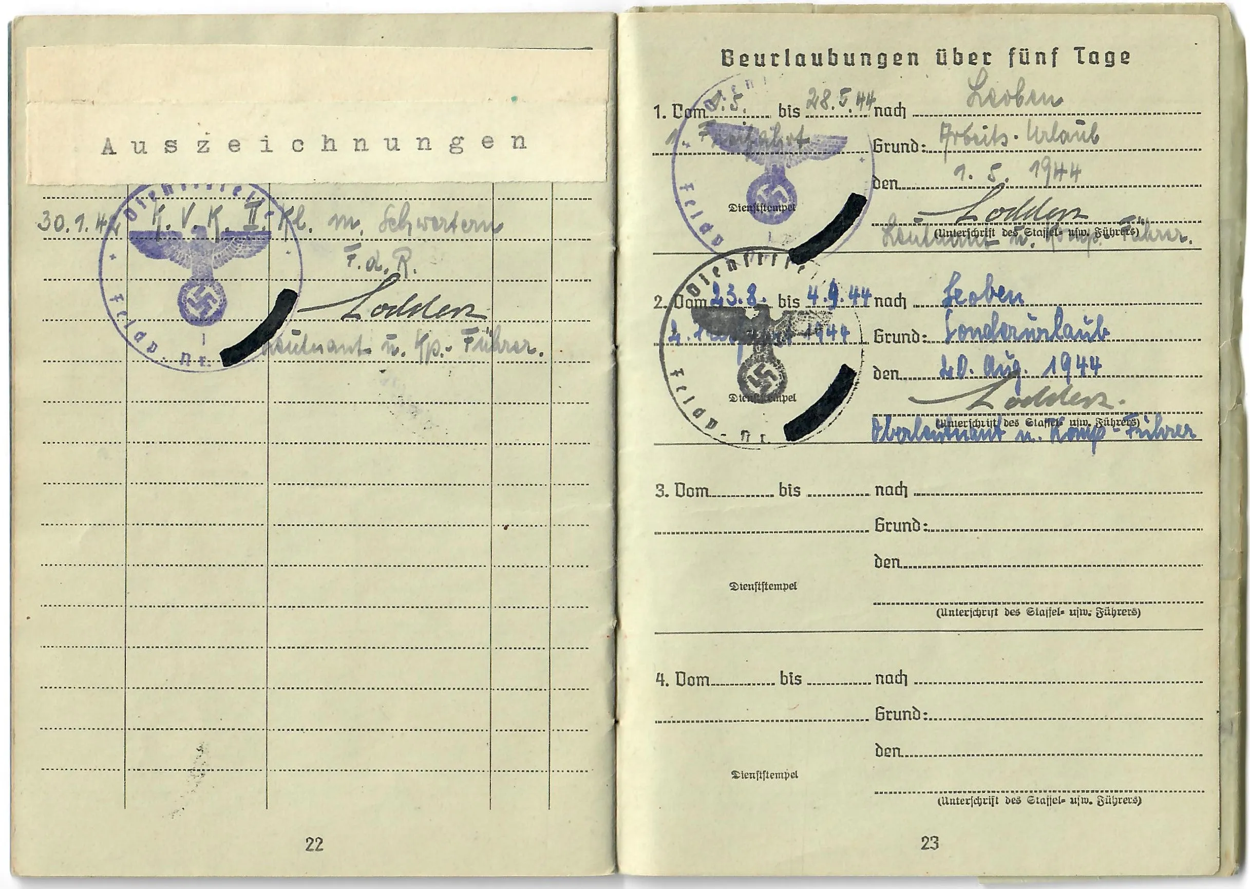 Original German WWII Luftwaffe Fallschirmjäger Paratrooper Soldbuch ID & Pay Book with Photos - USGI Captured in Po Valley April 1945