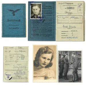 Original German WWII Luftwaffe Fallschirmjäger Paratrooper Soldbuch ID & Pay Book with Photos - USGI Captured in Po Valley April 1945