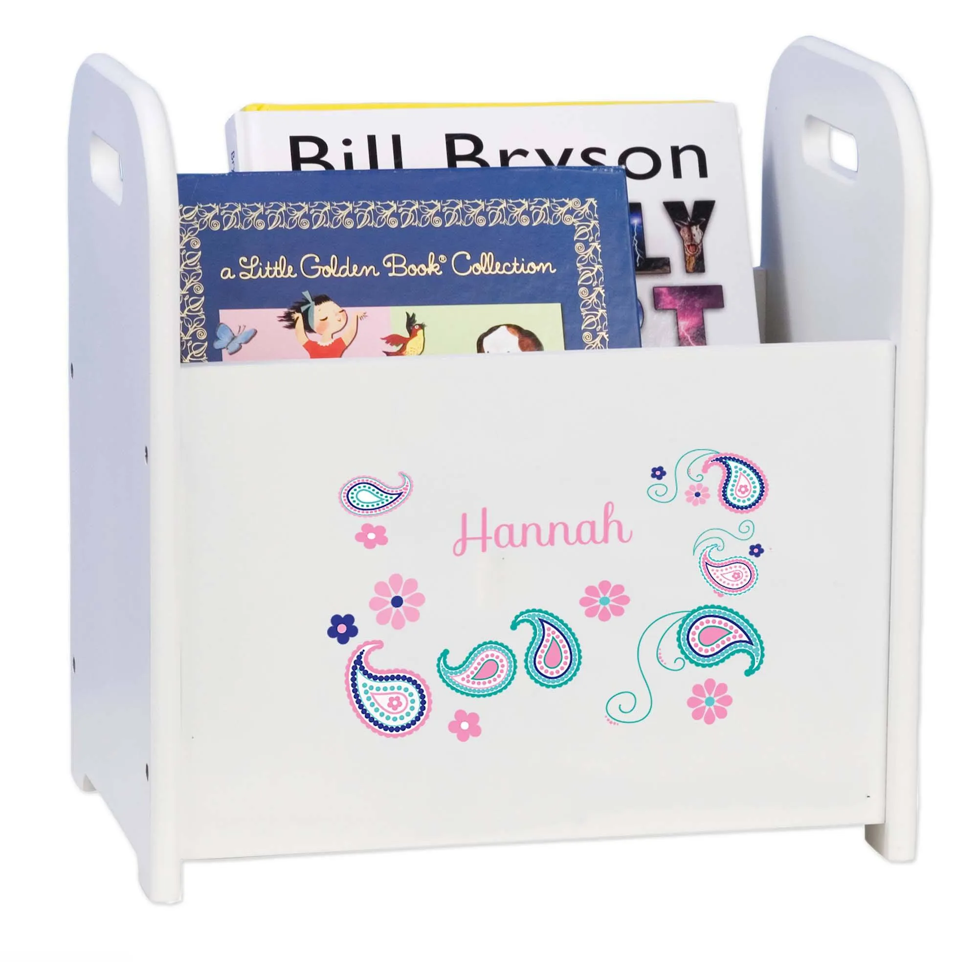 Personalized Paisley Teal Pink White Book Caddy