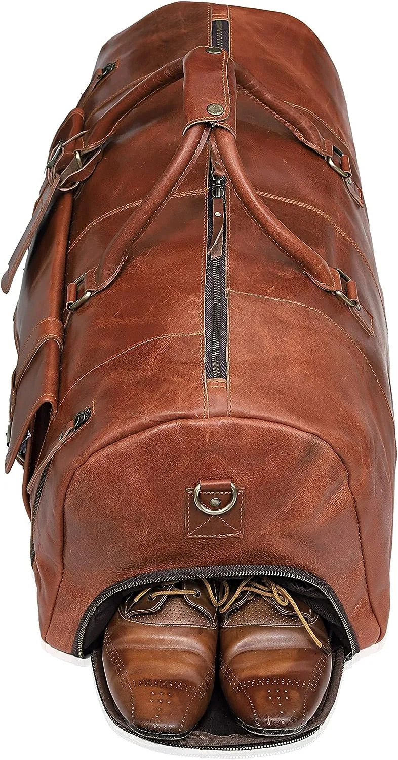 Premium Leather Travel Duffel Bag: Your Stylish Weekend and Flight Companion in Light Brown - Vintage leather bag - Vintage look