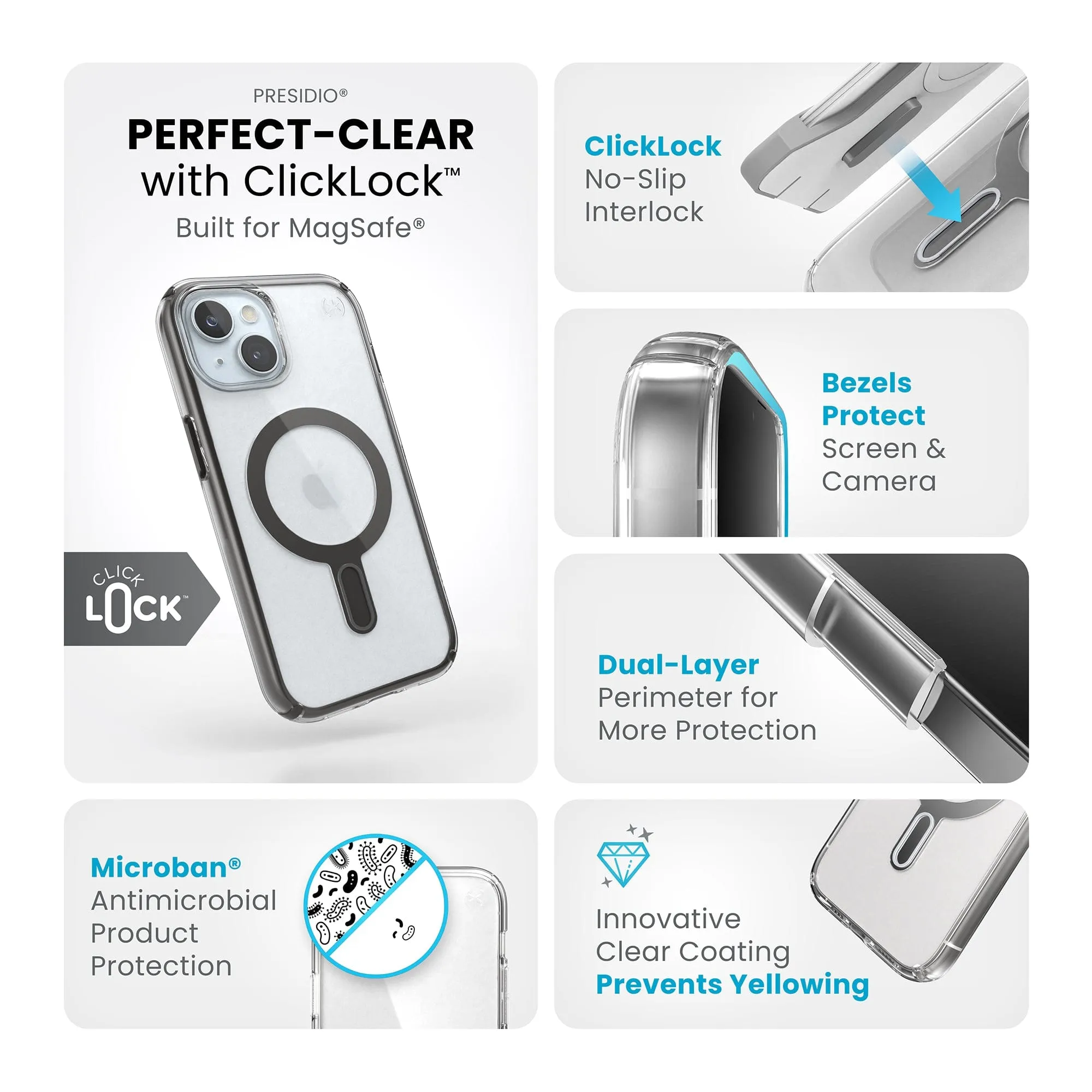 Presidio Perfect-Clear MagSafe with ClickLock iPhone 15 Cases