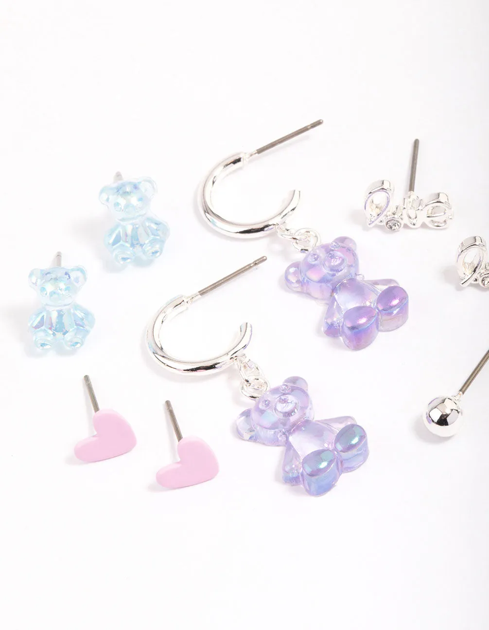 Silver Purple Cute Love Earrings 6-Pack