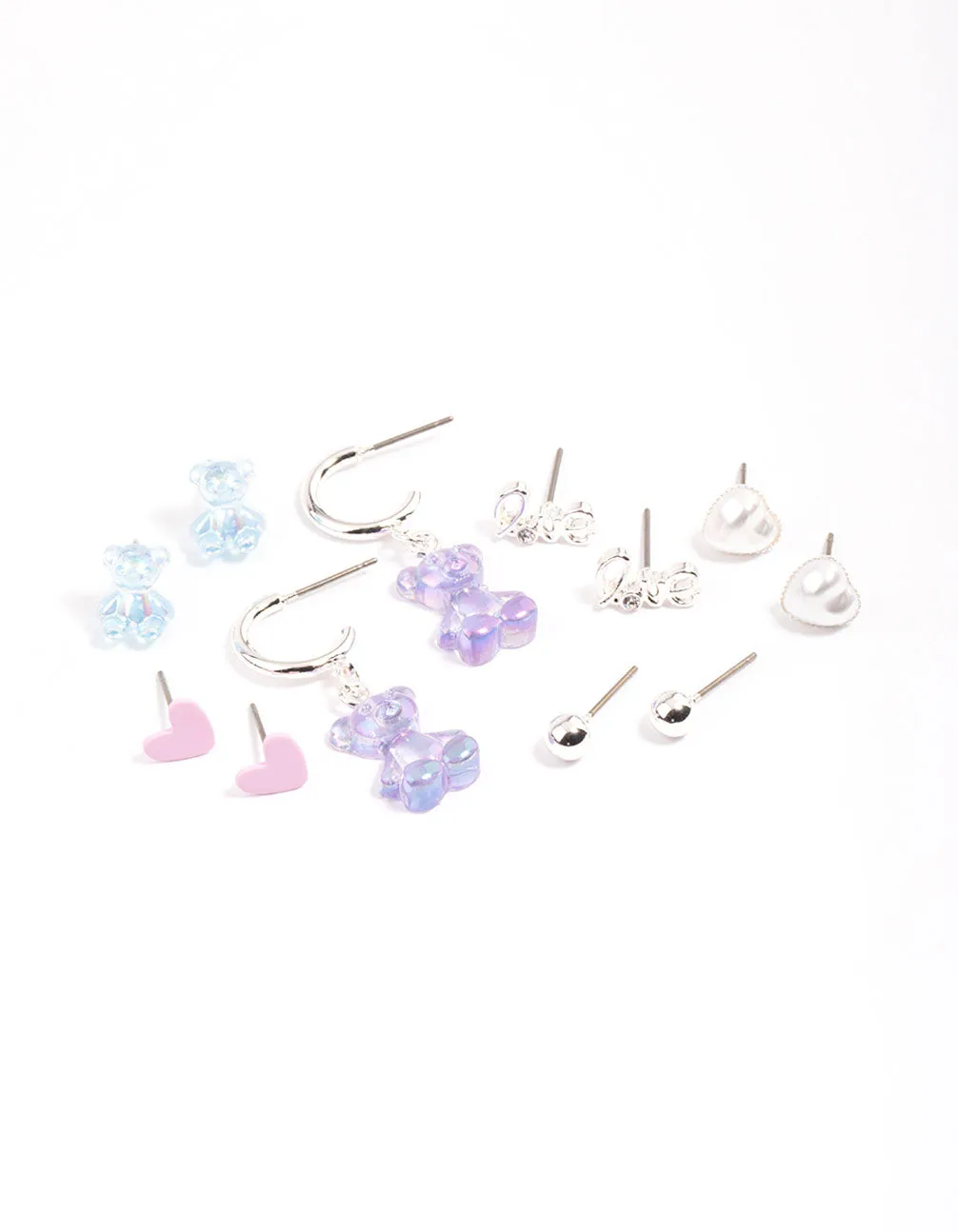 Silver Purple Cute Love Earrings 6-Pack