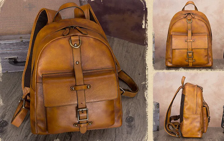 Vintage Style Ladies Genuine Leather Rucksack Backpack Purse for Women