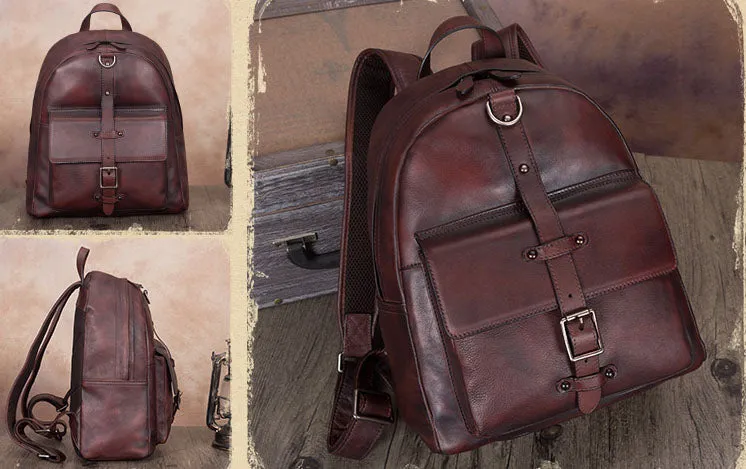 Vintage Style Ladies Genuine Leather Rucksack Backpack Purse for Women