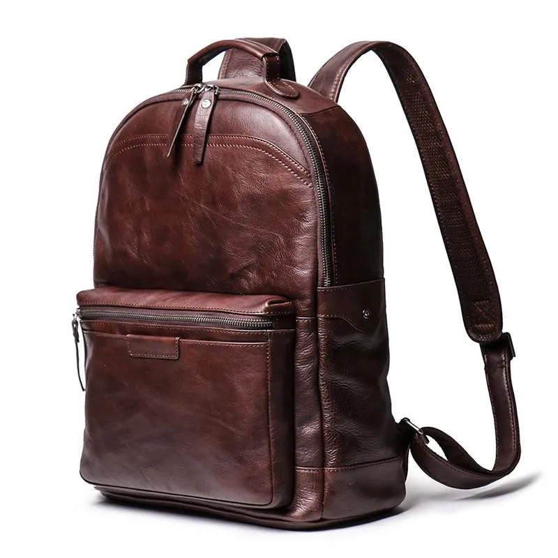 Vintage Unisex Brown Coffee Full Grain Genuine Leather 14'' Laptop Backpack