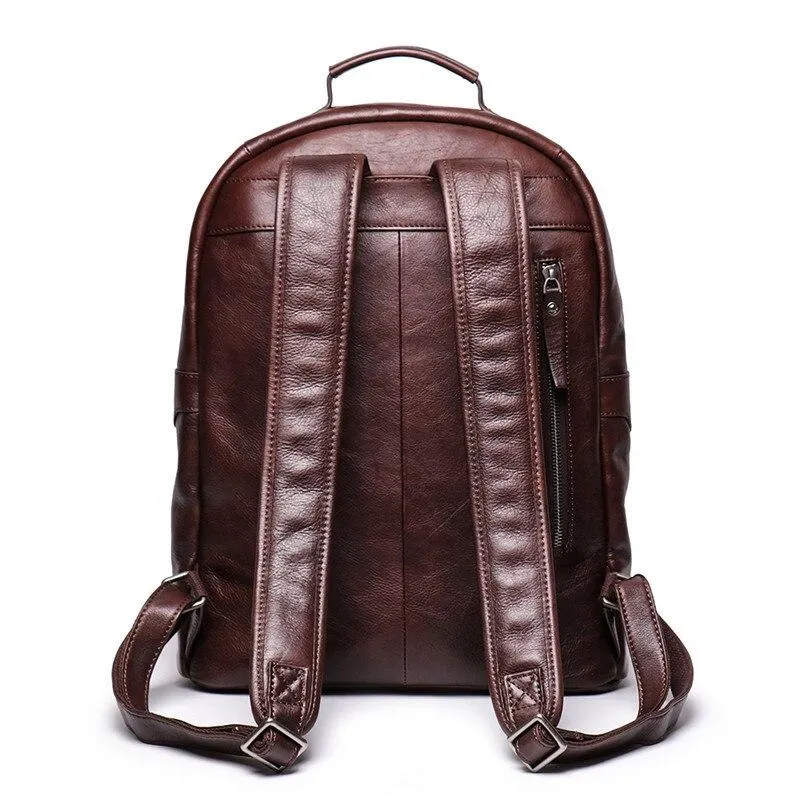 Vintage Unisex Brown Coffee Full Grain Genuine Leather 14'' Laptop Backpack