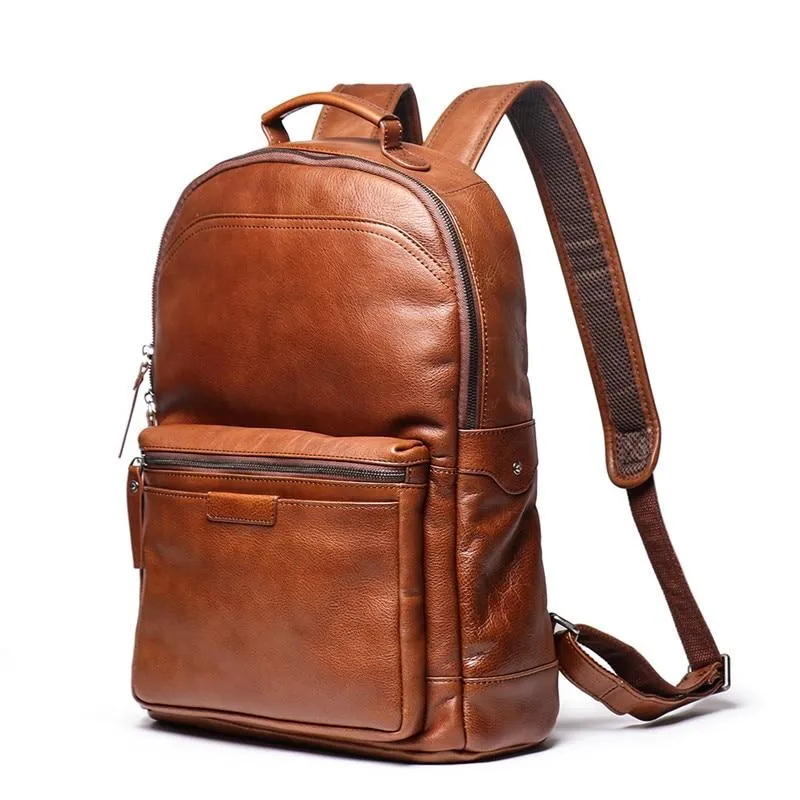 Vintage Unisex Brown Coffee Full Grain Genuine Leather 14'' Laptop Backpack