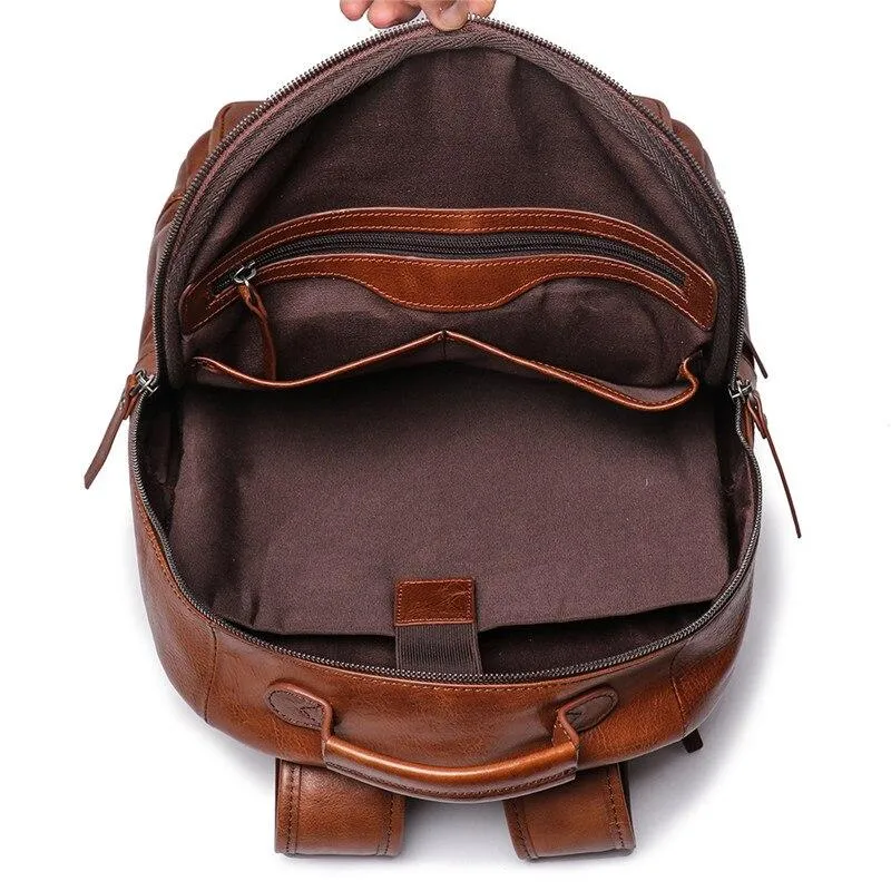 Vintage Unisex Brown Coffee Full Grain Genuine Leather 14'' Laptop Backpack