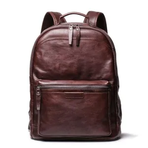 Vintage Unisex Brown Coffee Full Grain Genuine Leather 14'' Laptop Backpack